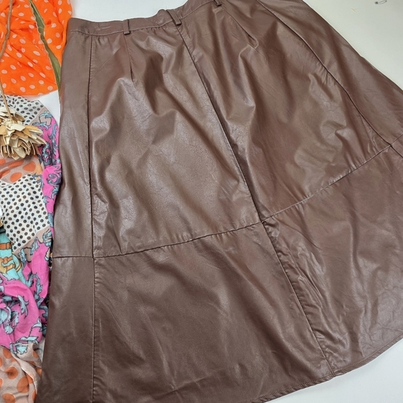Banana Republic Brown Faux Leather Midi A-line Skirt Sz 16 - Picture 6 of 8